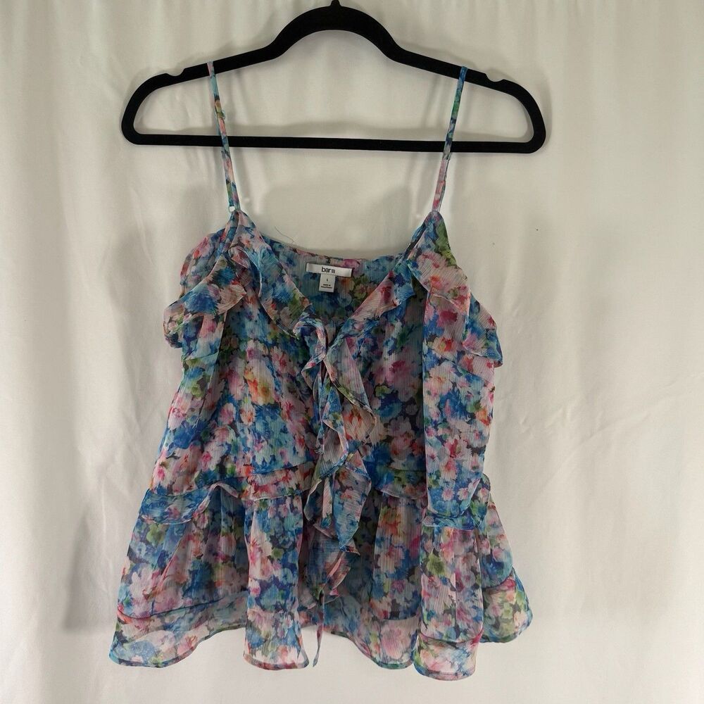 Bar III Sheer Tank Top Women's Large Blue Pink Sleeveless Lightweight Tie